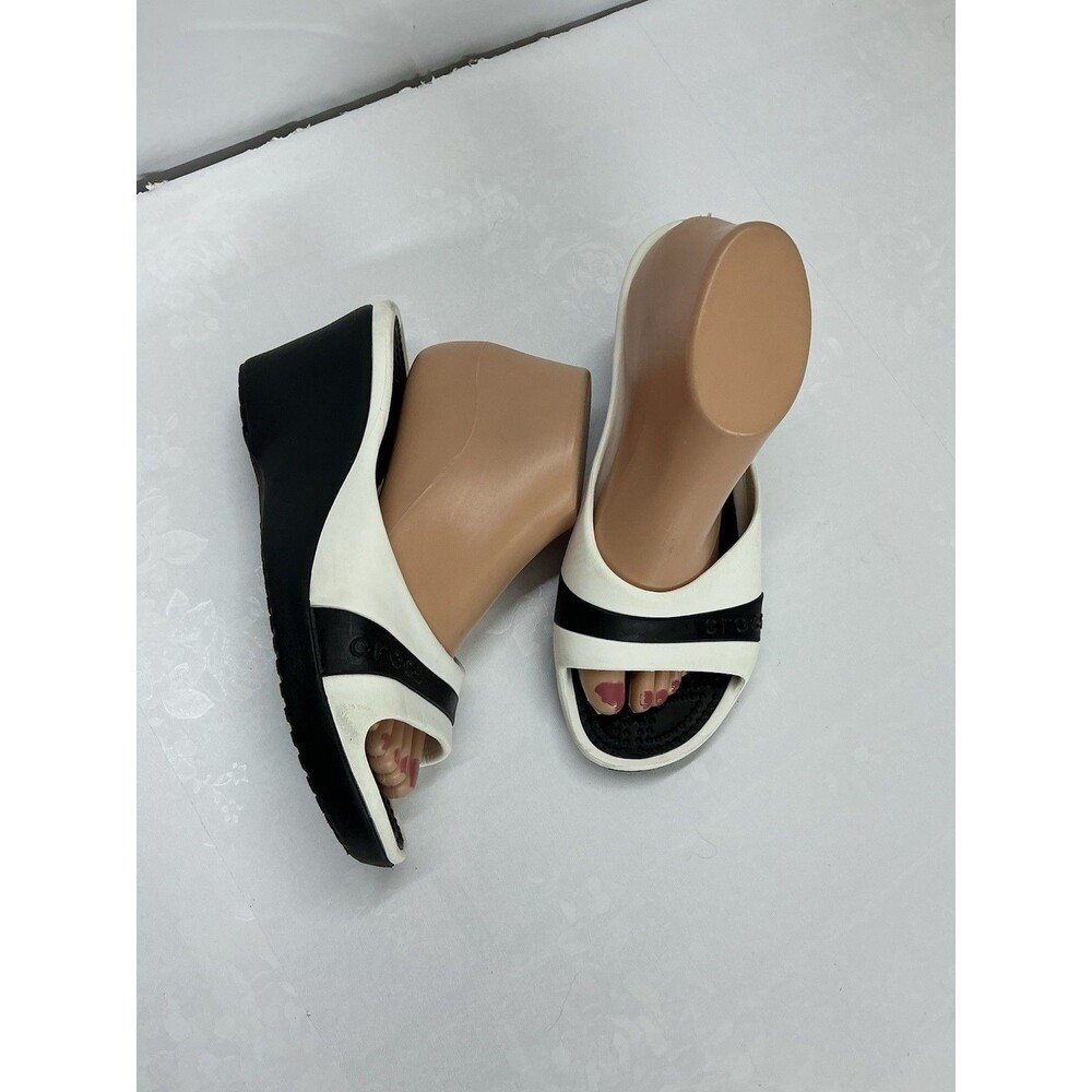CROCS Two-Tone Black and White Wedge Slide Sandals